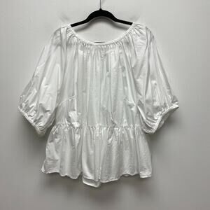 Old Navy Womens White Solid Puff Sleeve Cutout Back Babydoll Swing Blouse 3X